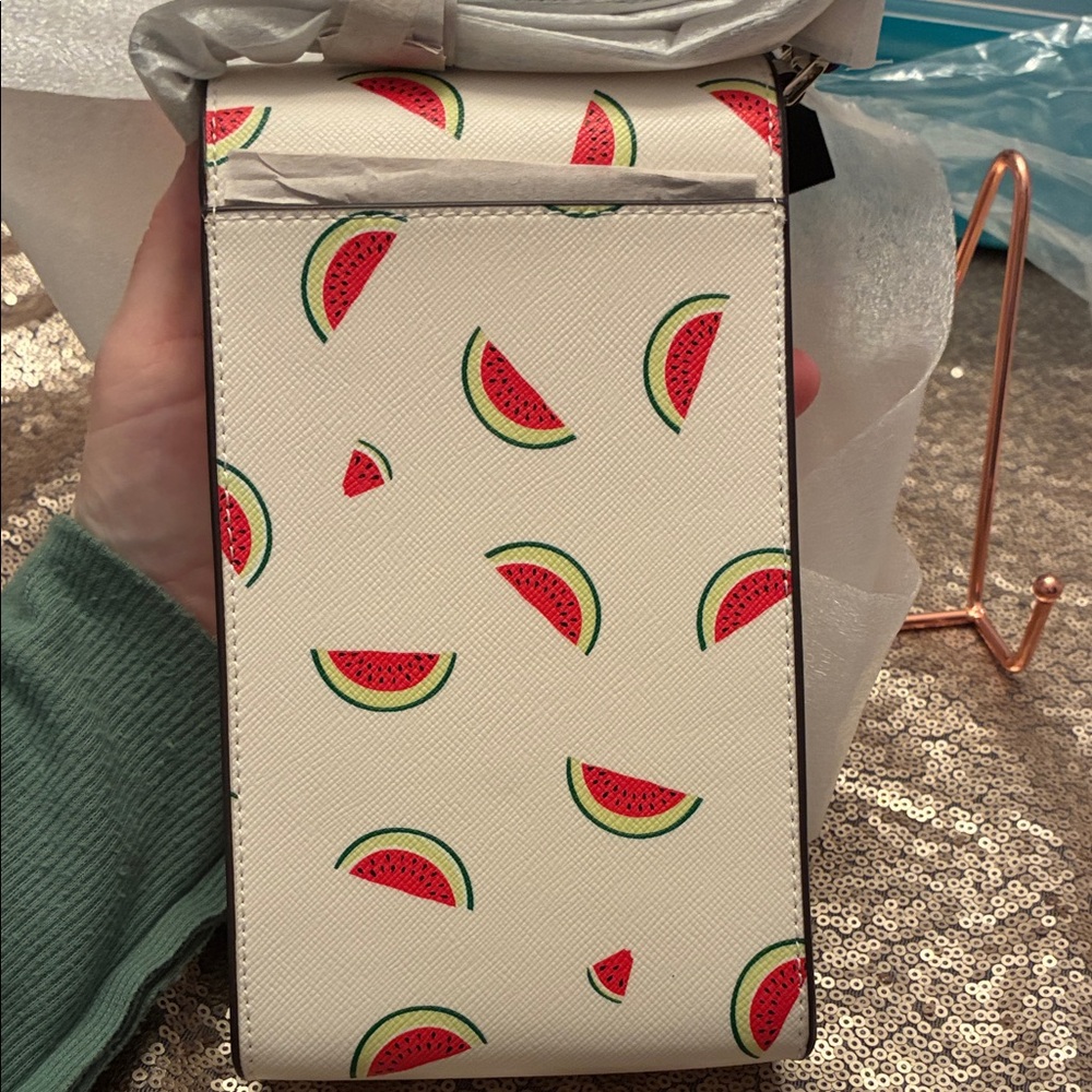 kate spade White Watermelon Print Crossbody Phone & Cards Bag Pouch Leather NWT - Picture 5 of 6
